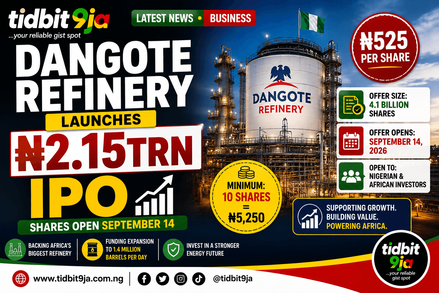 Dangote petroleum refinery launches ₦2.15TRN IPO