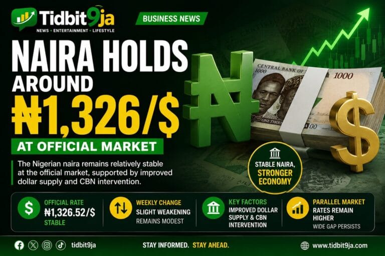 Naira exchange rate at around ₦1,326 per US dollar at official market